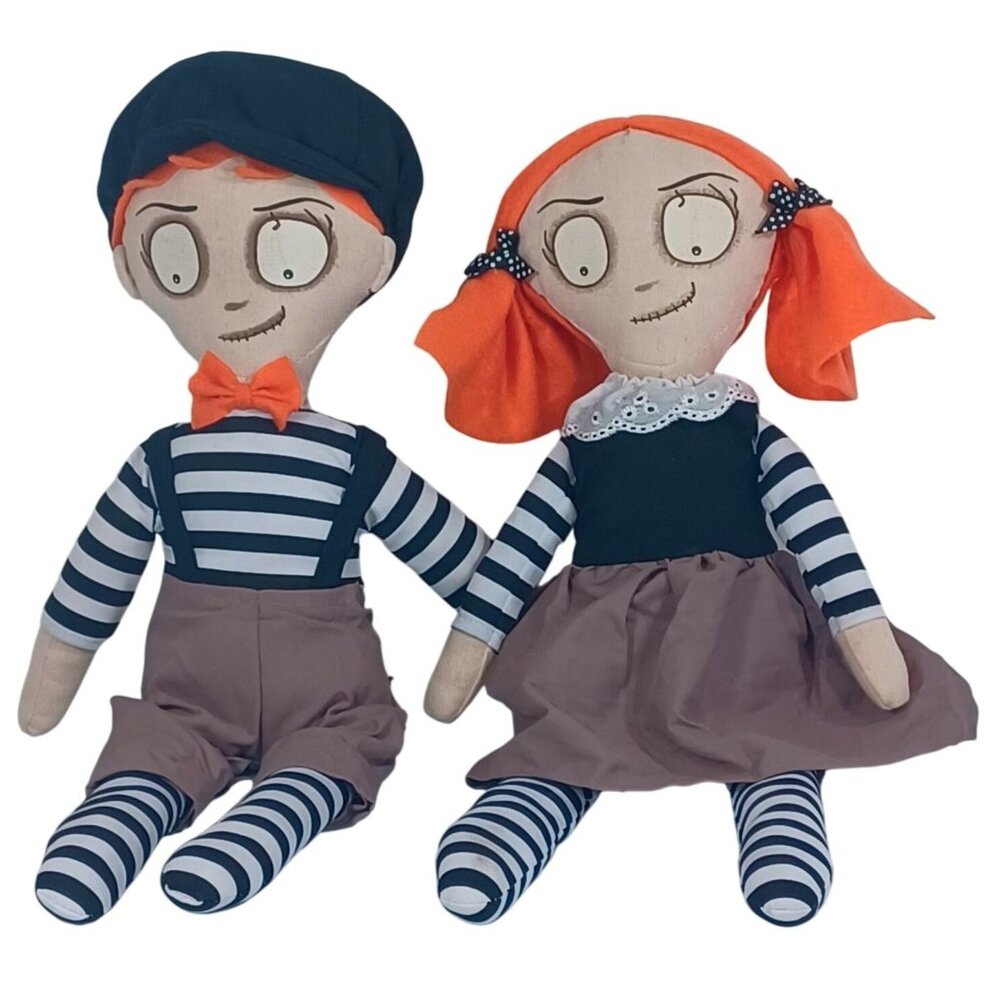 Set of 2 Debi Lilly Dastardly Dolls Zombie Children Rag Dolls Tim Burton Style